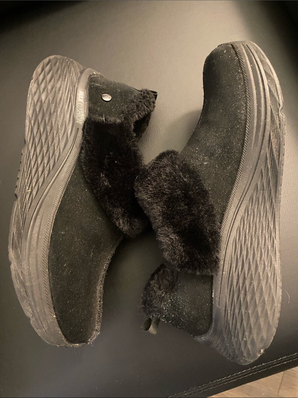 Skechers Black Slip-On Faux Fur Sneakers